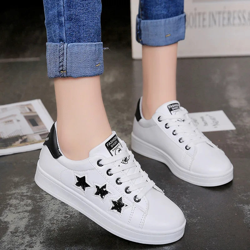 

Sequins 2019 Spring New Women Flats Breathable Casual Shoes for Girls Summer White Women's Casual Shoes