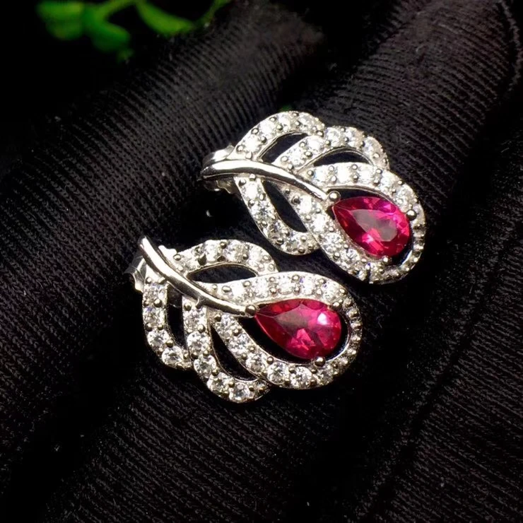 

Fashion Elegant Lovely Feather natural pink topaz gem stud earrings Natural gemstone earrings S925 silver girl part gift jewelry