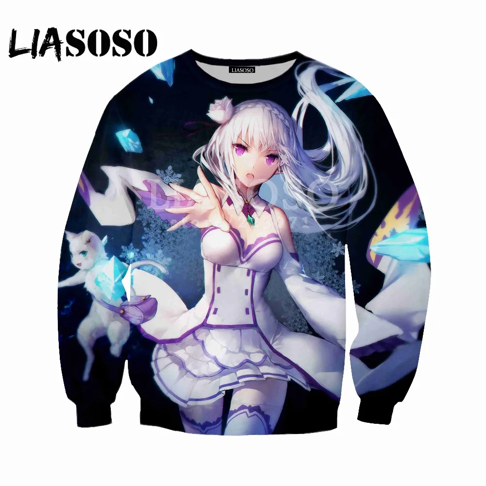 LIASOSO Новый Мужской и Женский свитшот аниме Re Zero с 3D принтом модная брендовая
