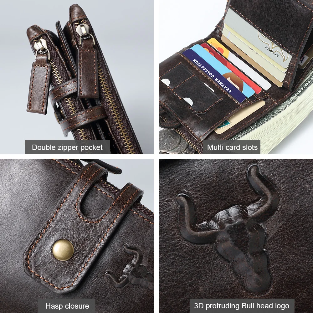 Кошелек мужской кожаный на молнии с Rfid защитой и 2 карманами|Мужские кошельки| |