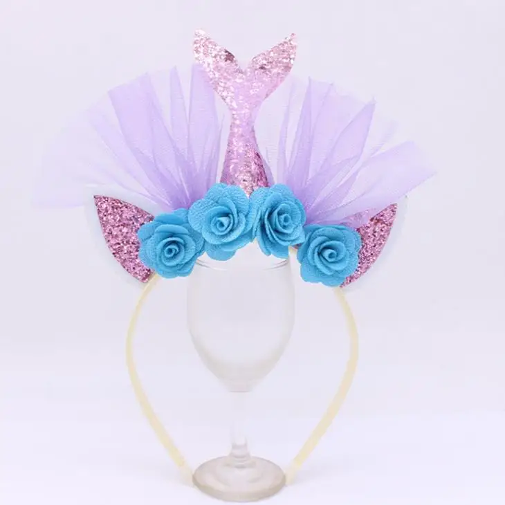 1 шт. милые красочные повязка на голову для Русалочки с блестками и в виде морской