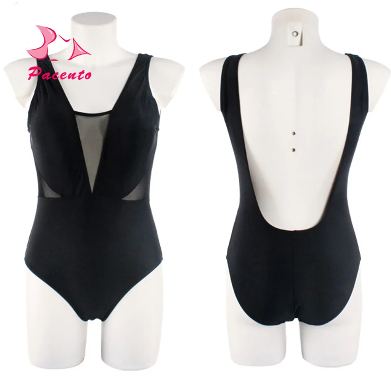 Pacento Глубокий V сексуальный купальник черный сетчатый купальный костюм женский