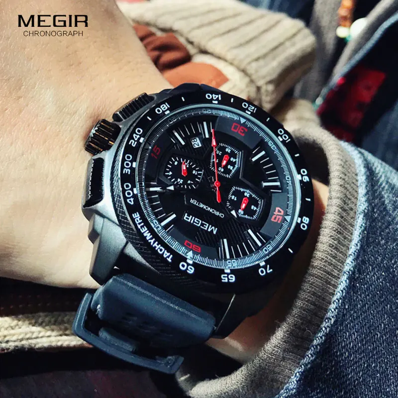 Часы MEGIR мужские наручные с силиконовым ремешком повседневные водонепроницаемые