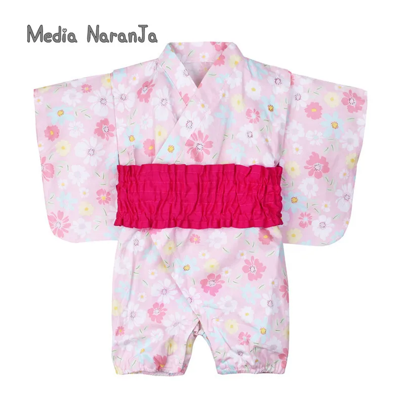 03-pink flower Летняя коллекция года, стиль, боди-одежда для маленьких девочек, платье в японском стиле с пришитым поясом, одежда для сна для малышей - Цвет: 03-pink flower