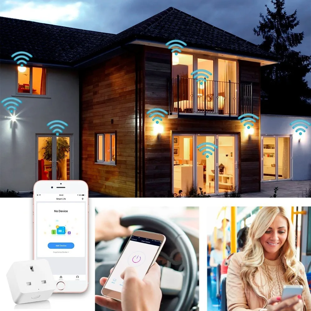 Умная розетка с британской вилкой, Wi-Fi, розетка с таймером, 16А, контроль энергопотребления, голосовое управление, работа с Alexa и Google IFTTT
