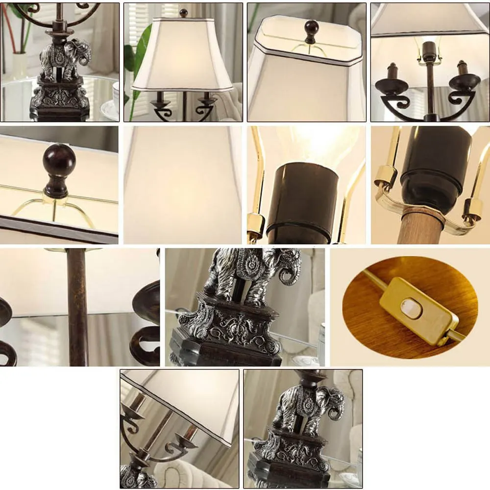 Настольные лампы в виде слона европейская полимерная прикроватная лампа для спальни тканевый абажур