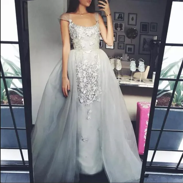 

Silver Vestido De Noiva Muslim Wedding Dresses Ball Gown Tulle Lace Detachable Boho Dubai Arabic Wedding Gown Bridal