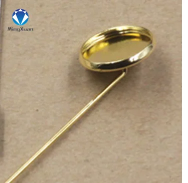 Gold MINGXUAN 10 шт. 12-20 мм Круглый Кабошон База длинный нагрудный знак брошь пустые настройки 6 цветов покрытием DIY брошь, ювелирные изделия, аксессуары - Цвет: Gold