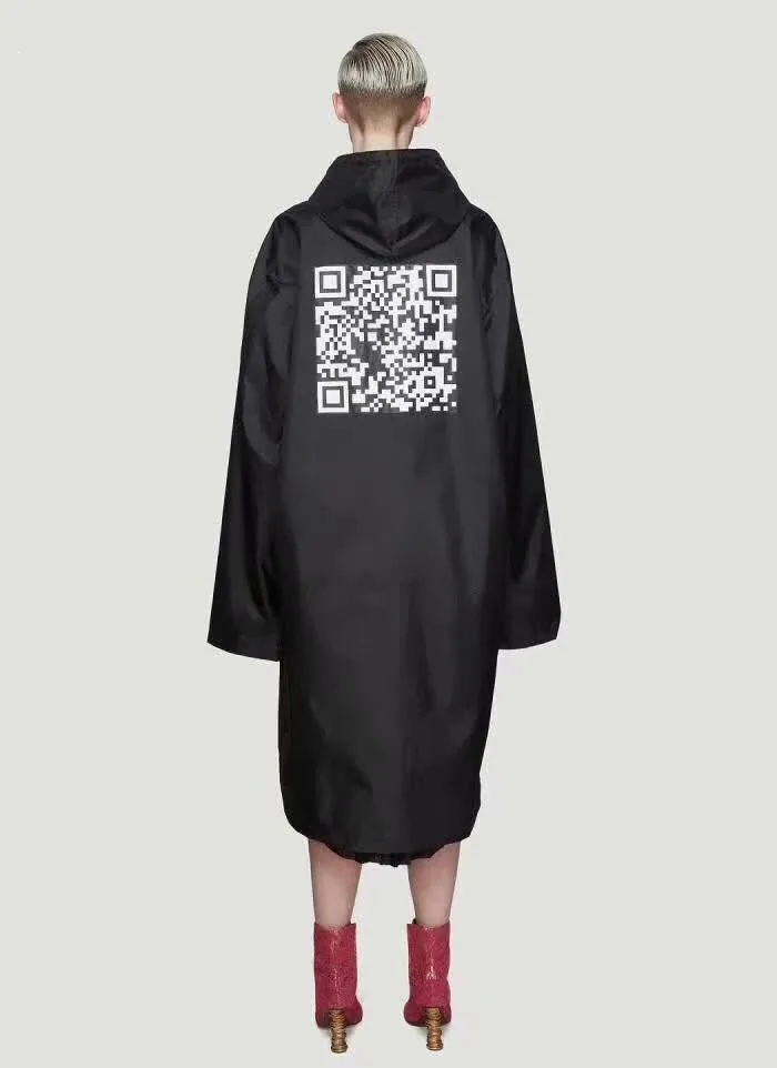 Весенне-летний черный нейлоновый плащ VETE для мужчин TS с принтом qr-кода, Свободный Длинный плащ с капюшоном, Мужской плащ TS, непромокаемый плащ VETE для мужчин TS, непромокаемая одежда
