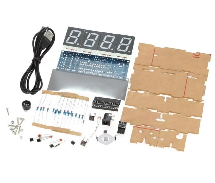 4-разрядный светодиодный электронные настольные часы DIY Kit светильник Управление даты и времени Дисплей