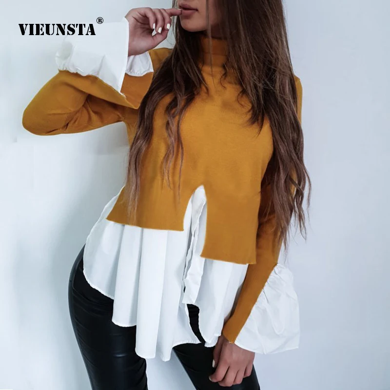 Женская футболка с оборками и расклешенными рукавами VIEUNSTA Повседневный пуловер