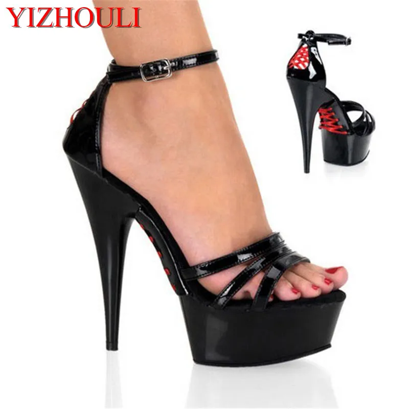 

Round-toed stilettos, open-toe cross-bandages for women with 15cm heels, pole-dancing sandals