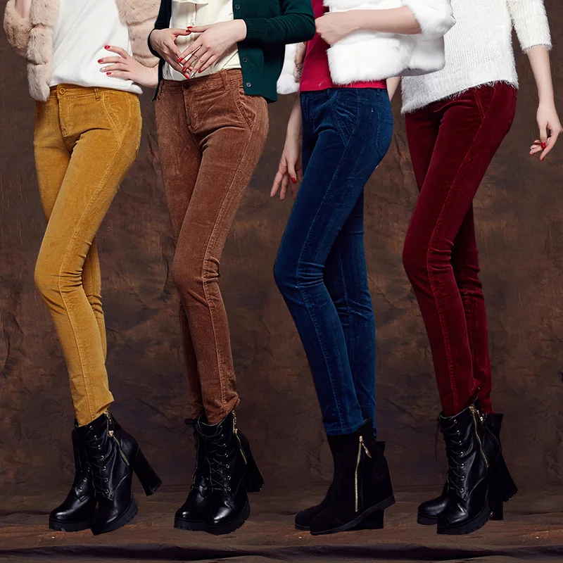 Плюс размер 38 Женская одежда 2016 Новая мода тонкий стрейч вельветовые брюки