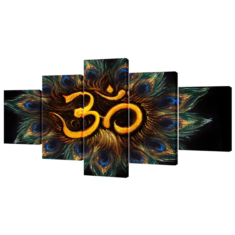 Artryst 5 piece Canvas print wall art Yoga poster HD picture Peacock OM Number decoration painting for living room decor WY232 | Дом и сад