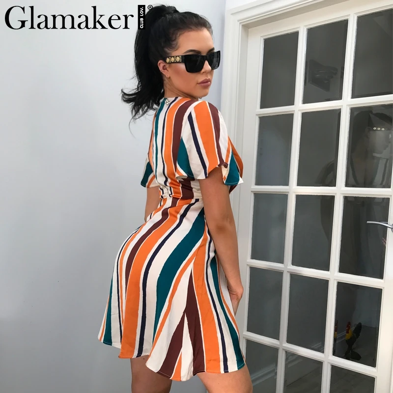 Женское мини-платье в радужную полоску с v-образным вырезом Glamaker вечернее платье