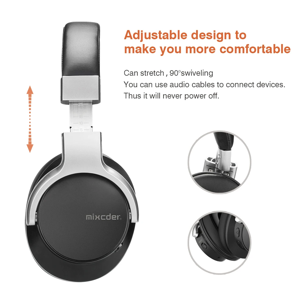 Mixcder E7 обновленные активные наушники с шумоподавлением Беспроводная bluetooth-гарнитура для Hi-Fi стерео ANC Накладные наушники с микрофоном