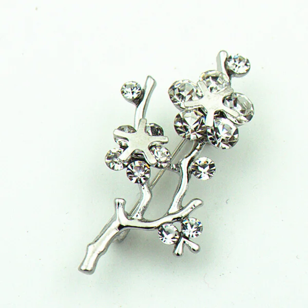 

Silver Tone Japanese aprico Flower Pin Brooch with Rhinestone Crystals