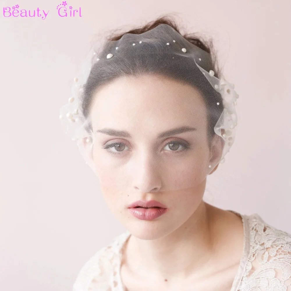 Pearls Short Wedding Veils Birdcage Veil Head Pieces White Cap Blusher | Свадьбы и торжества