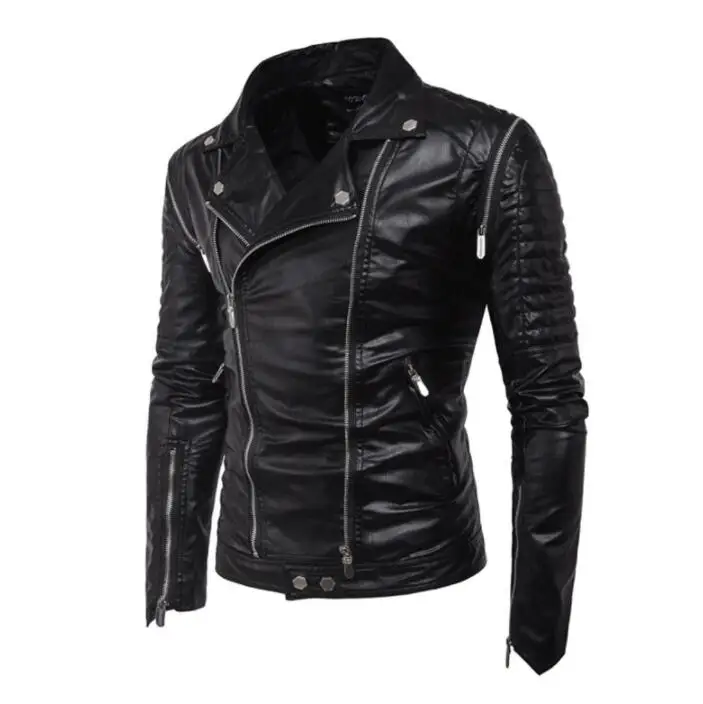 Индивидуализированная мотоциклетная мужская кожаная куртка тонкое пальто панк