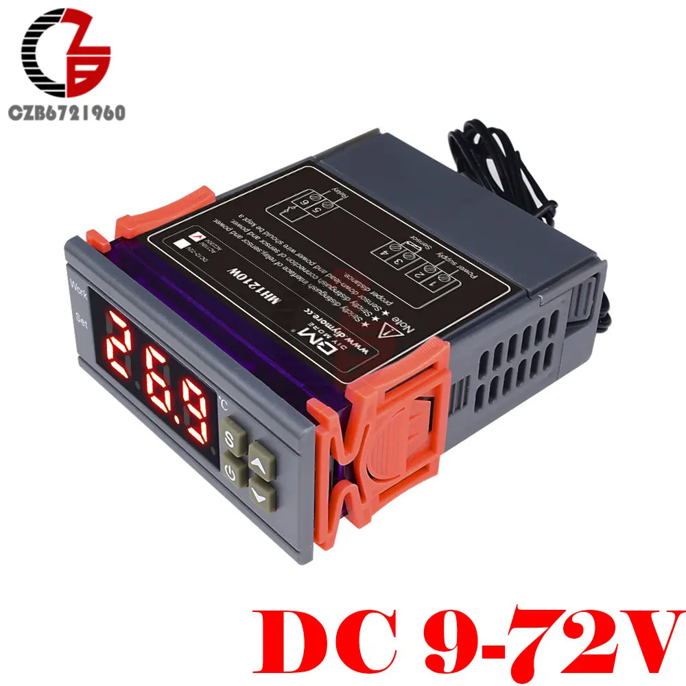 MH1210W DC 12V 220 В, 110 В, 12 В, 24 В, двойной светодиодный цифровой термостат, регулятор температуры, термометр, инкубатор, термометр, метеостанция - Цвет: MH1210W DC 12V