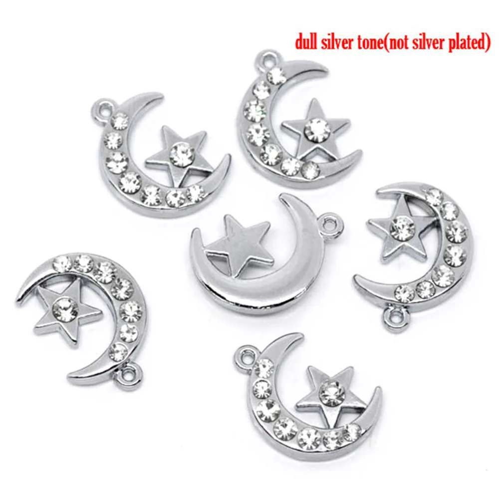 

Doreen Box Lovely 10 Silver Color Rhinestone Moon &Star Charm Pendants (B10352)