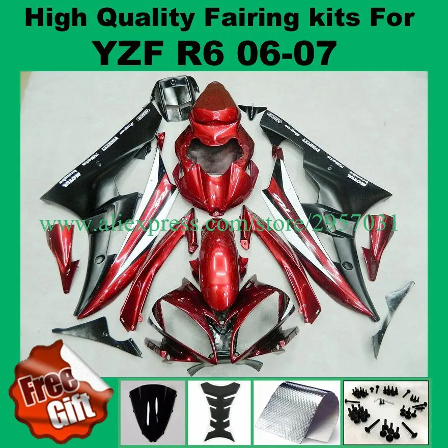 

9Gifts, Injection molding Fairing kits for YAMAHA YZF R6 2006 2007 YZFR6 06 07 YZF600 R6 07 06 black fairings windscreen bolts
