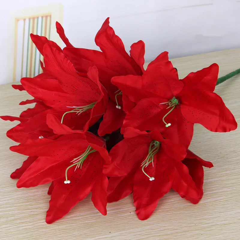 

10pcs Artificial Lily Bunch Flower Silk Lily Flowers 10 heads 18.5" six colors for Wedding Centerpieces Part Floral