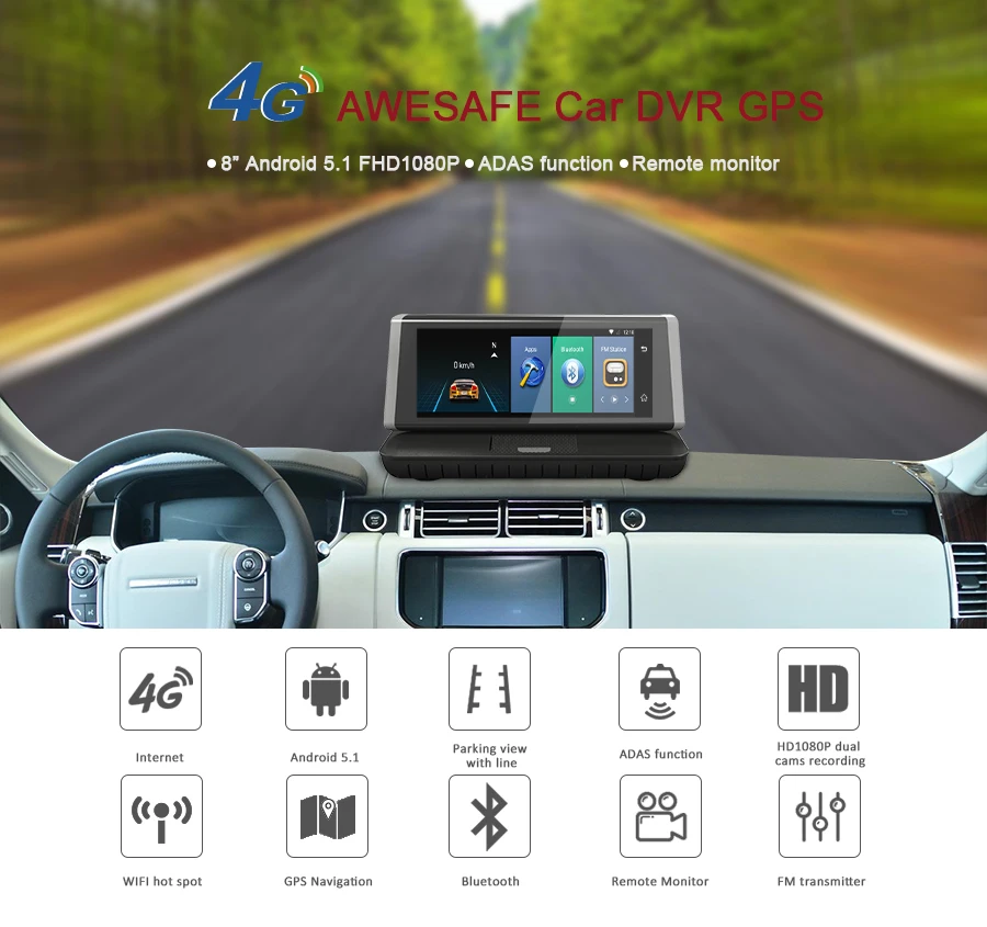 AWESAFE 4 г Android 5 1 Видеорегистраторы для автомобилей Камера ADAS регистраторы FHD 1080 P