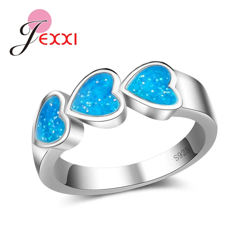 

Sweet Hearts to Hearts Blue Fire Opal 925 Sterling Silver Wedding Rings Jewelry For Bridal Women Top Selling Bague Bijoux