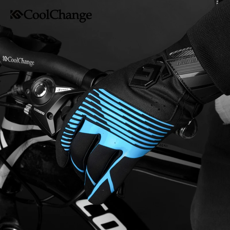 CoolChange Bicycle Gloves Winter Thermal Waterproof Bike Gloves Long Finger Touch Screen Wrist Buckle Cycling Gloves Men Women