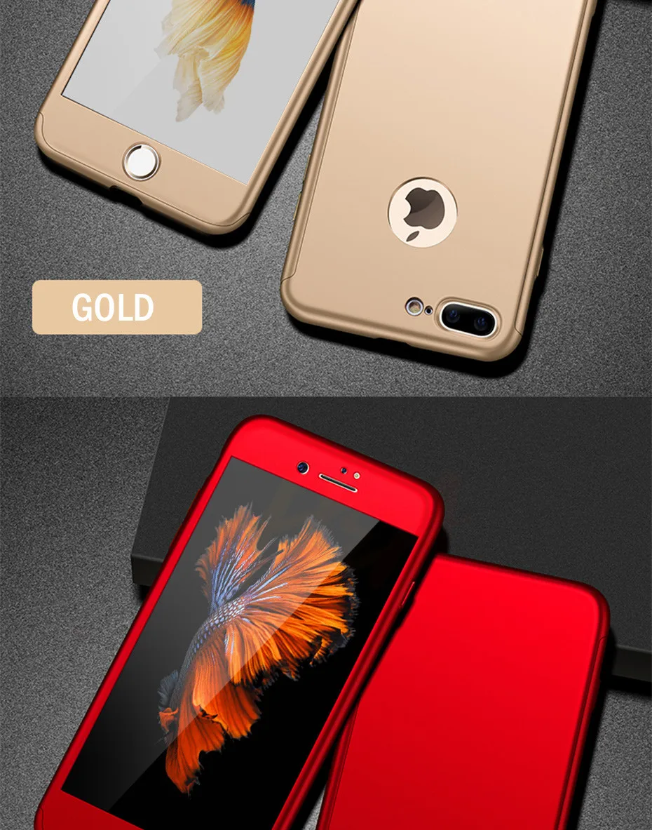 H& A Роскошный 360 Защитный чехол для iPhone 7 6 6s Plus Полный Жесткий PC чехол для телефона для iPhone 8 6 6s 7 Plus чехол с закаленным стеклом