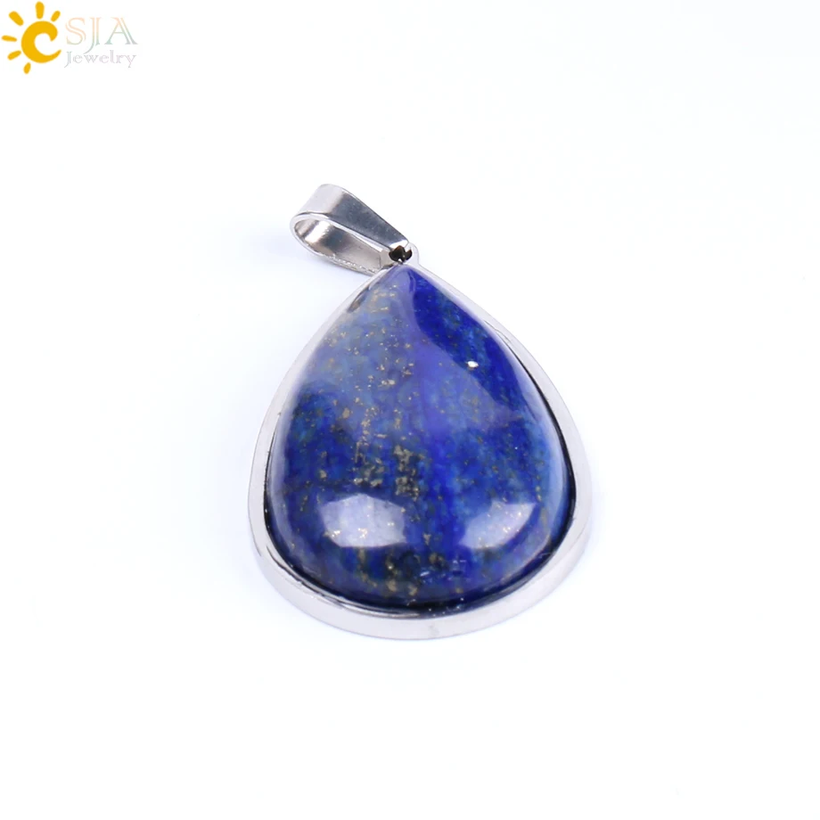 Lapis Lazuli CSJA натуральный камень, фиолетовый, розовый с кварцевым тигровым глазом хрустальные бусы ожерелье и подвеска в виде капли воды из нержавеющей стали женские ювелирные изделия F150 - Окраска металла: Lapis Lazuli