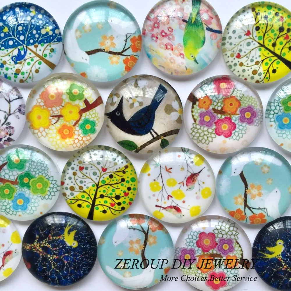 

ZEROUP 12mm 20mm Round Photo Glass Cabochon Mixed Pattern Fit Cameo Base Setting for Jewelry Flatback TP-224-R