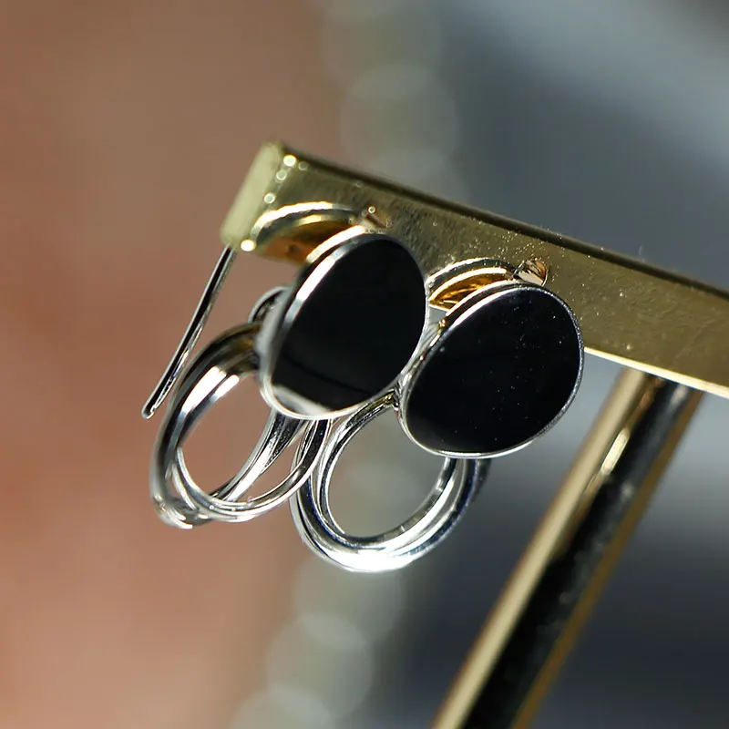 Black Round Epoxy Earrings S925 Sterling Silver for Women | Украшения и аксессуары