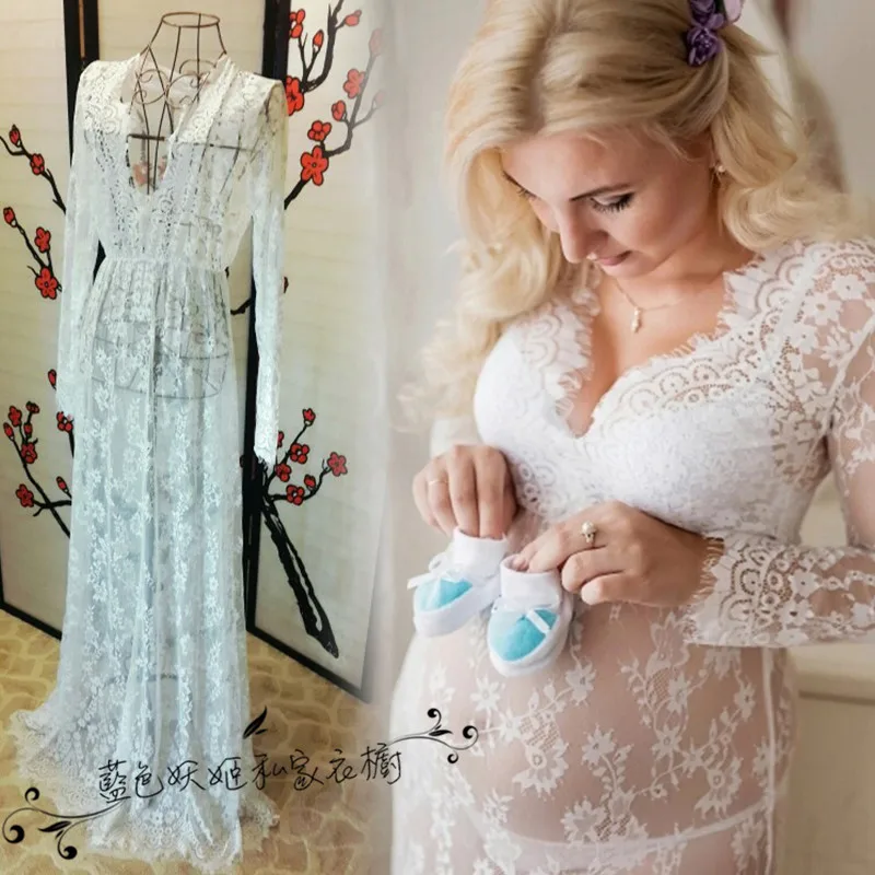 Кружевные платья для беременных с v образным вырезом и длинным рукавом|pregnant maternity