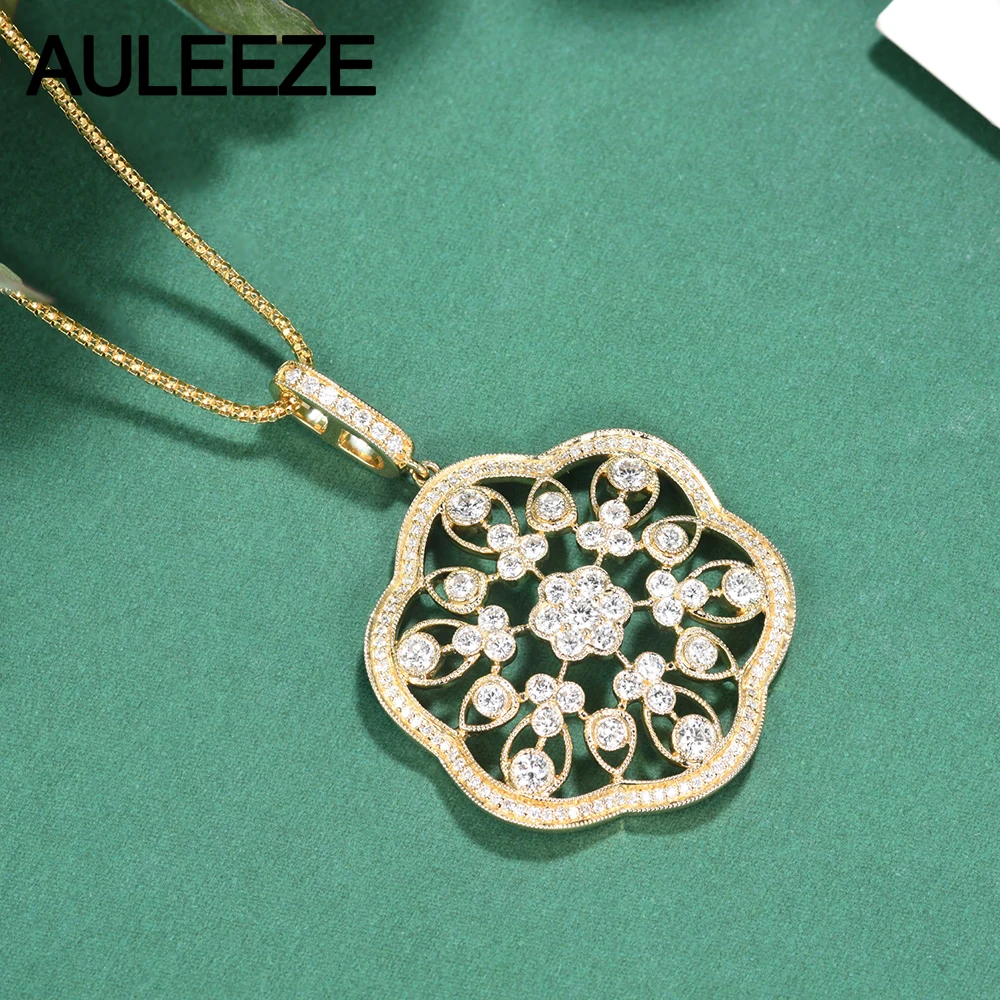 AULEEZE Роскошные Подвески с бриллиантами Moissanite Настоящее 14K желтое золото