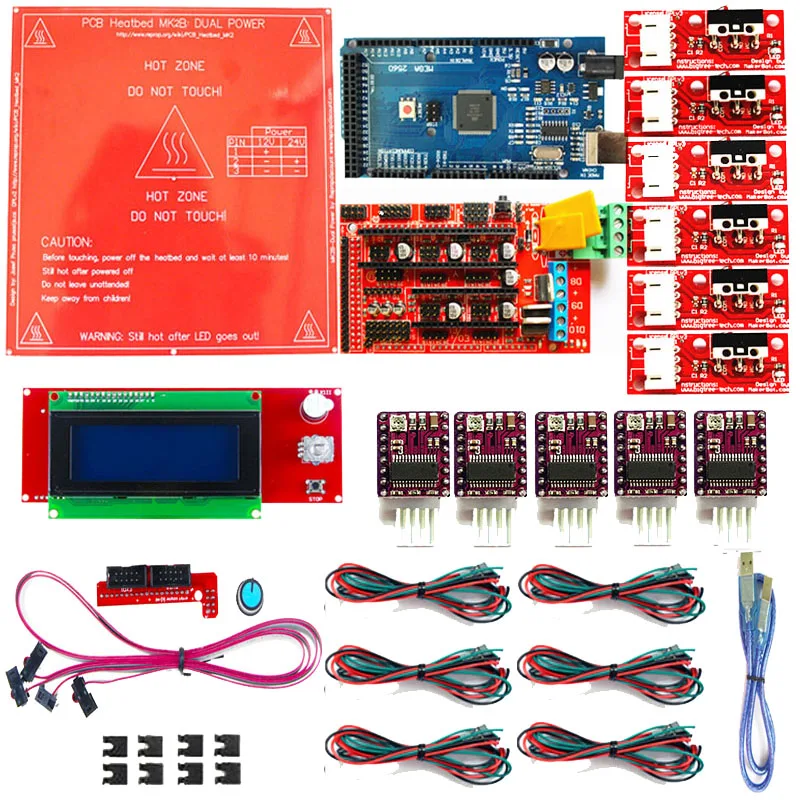 Reprap Ramps 1 4 комплект с Mega 2560 r3 + Heatbed MK2B 12864 ЖК-контроллер DRV8825 механический