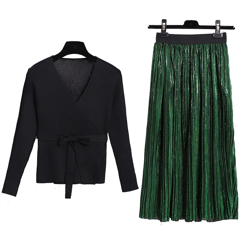 Trytree Spring summer Set Women two piece set Casual Fashion tops + skirt Top V-neck Office Polyester Solid Suit Pullover | Женская