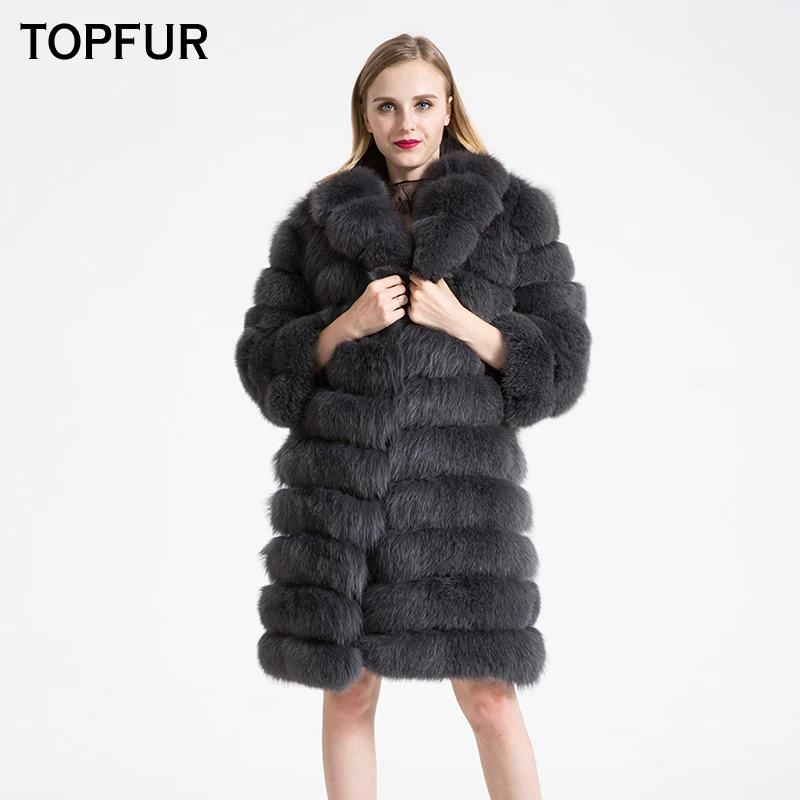 TOPFUR New Fashion Winter Female Long Real Fur Coat For Women Natural Fox Fur Outerwear & Coats Nine Quarter Sleeves