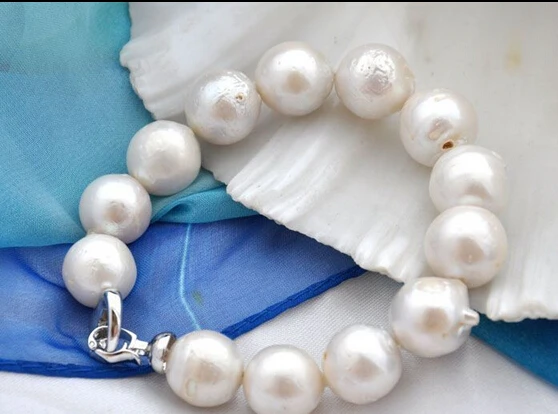 

Бесплатная доставка> Редкий огромный 8 "14 мм круглый белый реборн Кеши жемчужный браслет