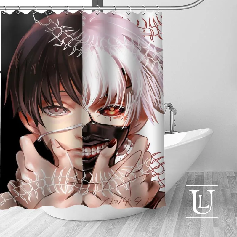 

High Quality Custom Tokyo Ghoul Shower Curtain Polyester Fabric Bathroom Curtain Hooks Mildew Resistant Bathroom Decor