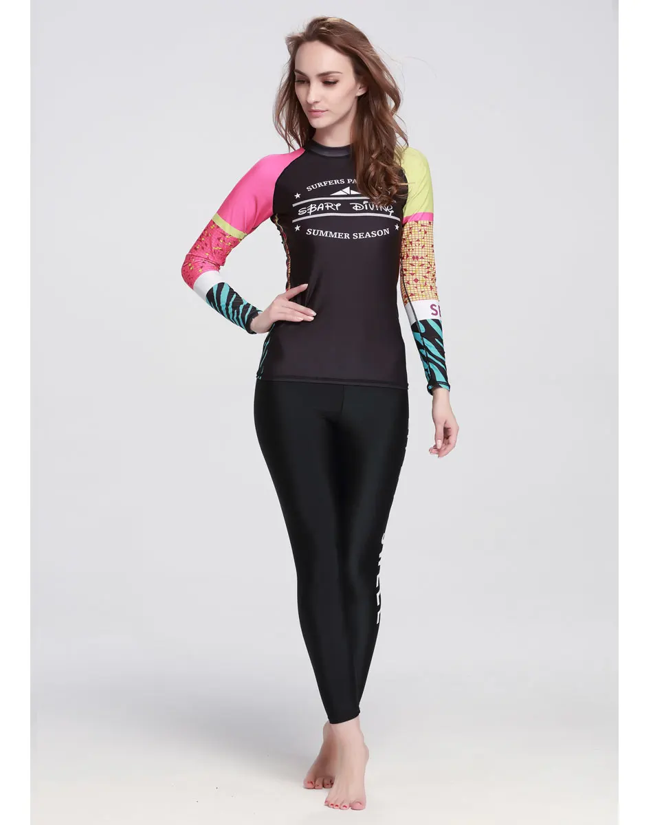 Новинка 2016 женские гидрокостюмы с принтом базовые шкуры длинный рукав вырез