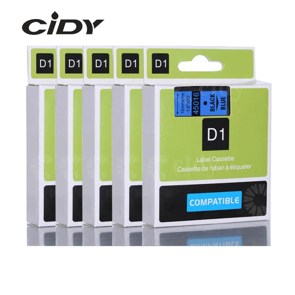 

cidy 5pcs Compatible Dymo Labelmanager 12mm D1 Black on Blue 45016 Label Tape Cartridges for DYMO LM160 LM280 PNP