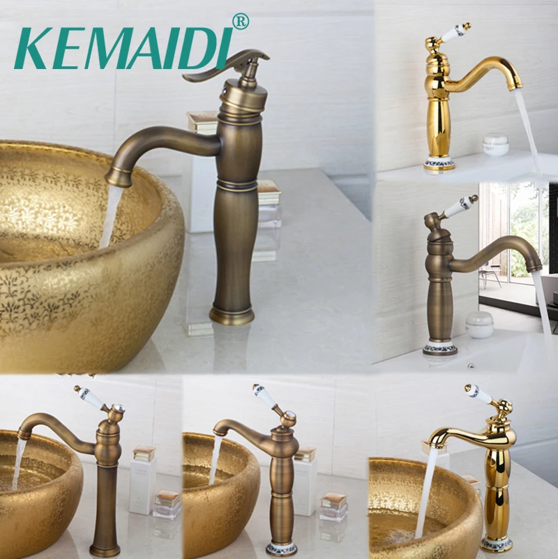 

KEMAIDI Bathroom Basin Faucets Antique Brass Bathroom Faucet Wash Basin Tap Swivel Single Handle Hot and Cold Water Mixer Taps