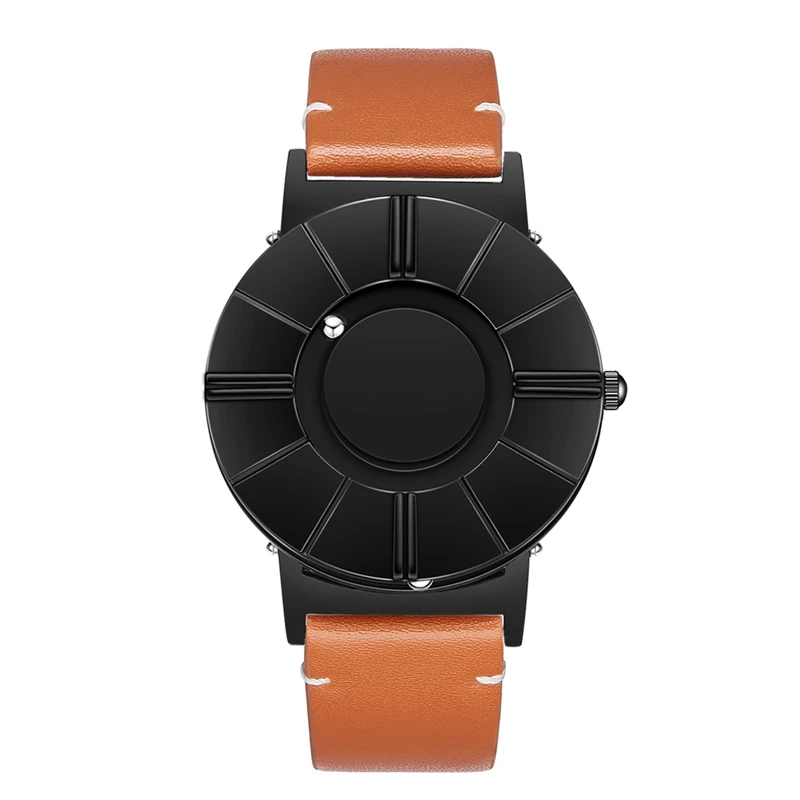 Brown Leather EUTOUR, мужские часы, инновационный магнитный шар, показать, мужские часы, нержавеющая сталь, нейлон, сатч ремешок, водонепроницаемые кварцевые наручные часы - Цвет: Brown Leather