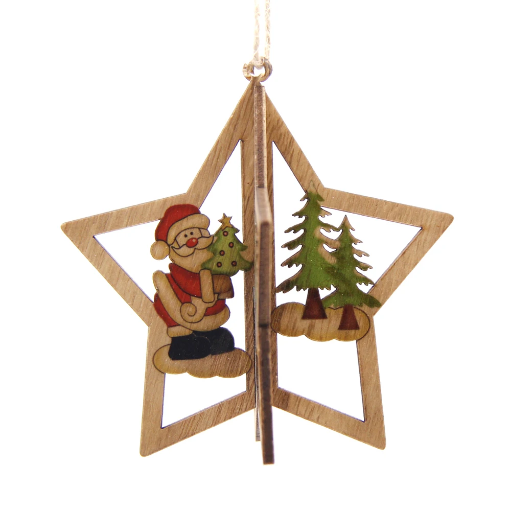 Star Santa Tree 3 набора креативных 3D рождественских деревянных Подвесок в форме звезды и сердца DIY для рождественской вечеринки, подвесные украшения на елку - Цвет: Star Santa Tree