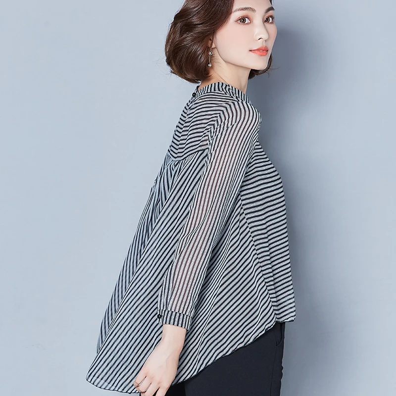 Striped Long Sleeve Sunscreen Blouses Women 2020 New Casual Chiffon Turn-Down Collar Shirt Plus Size Women Clothing Blusas Mujer