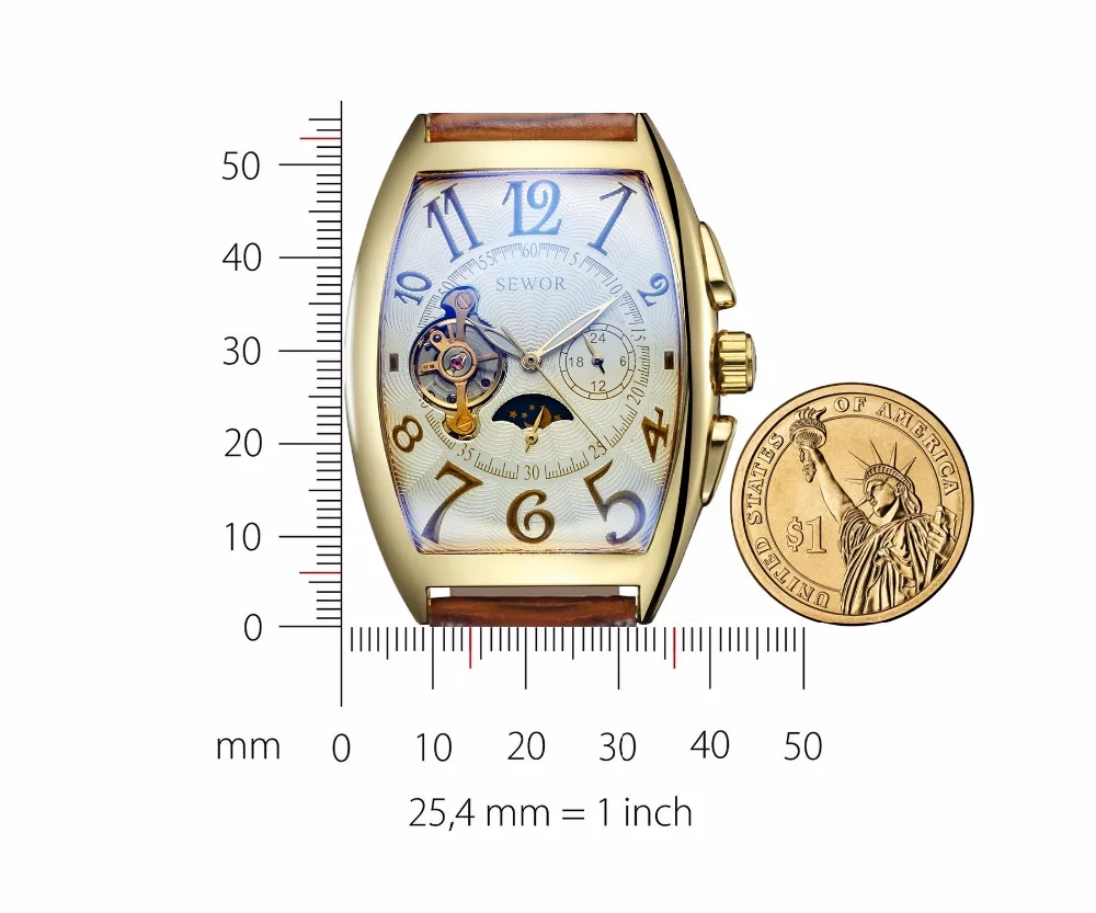 SEWOR люксовый бренд для мужчин s Symphony glass Mirror Tourbillion механические Автоматические часы для мужчин Moon Phase модные спортивные часы C342