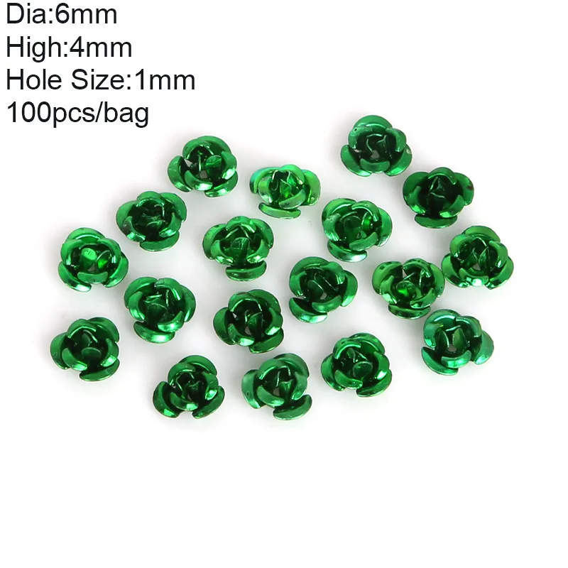 Green 6 мм 100 шт алюминиевый маникюрный 3D цветок розы стразы аксессуары для украшения ногтей инструменты - Цвет: Green
