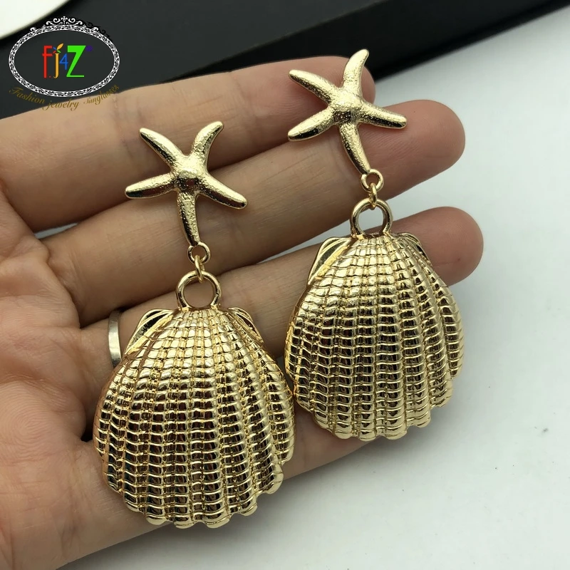 

F.J4Z Hot Alloy Seashell Earrings Big Conches Women Statement Earrings Summer Beach Jewelry